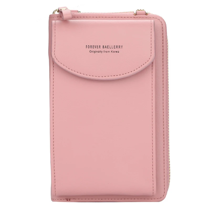Dark pink Модная женская сумка через плечо, кошелек, женский клатч из искусственной кожи, Женский кошелек на молнии для телефона, женский кошелек, сумки на плечо для женщин - Цвет: Dark pink