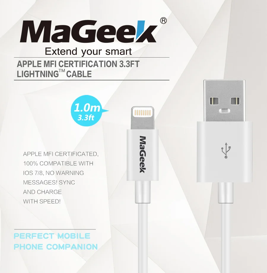 MaGeek 1 0 м/фута фотокабели MFi Lightning к USB-кабелю для iPhone 6 6s Φ iPad 4 mini Air 2 iOS 8 9 10 | Мобильные