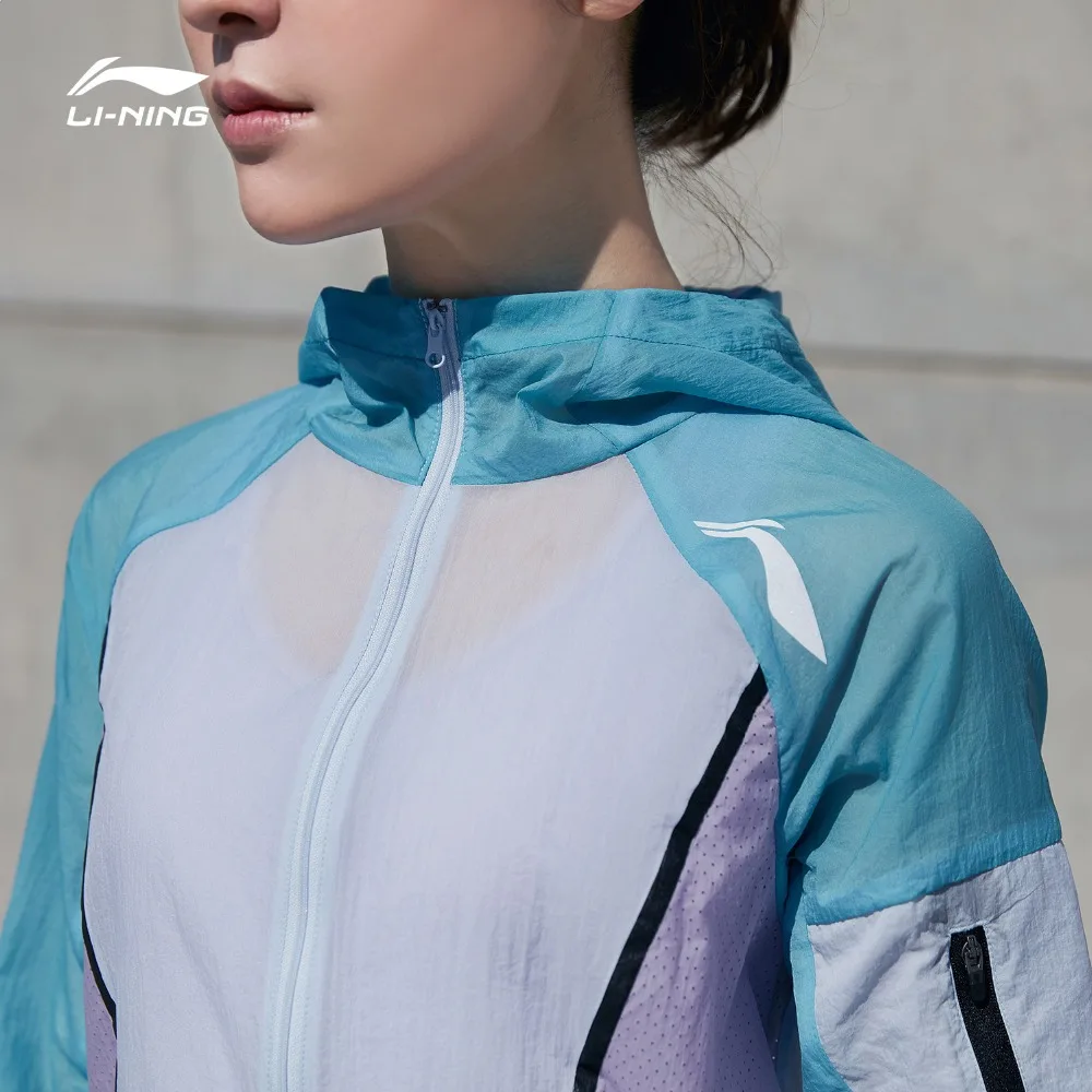 Женская Беговая ветровка Li Ning дышащая спортивная куртка с капюшоном и подкладкой