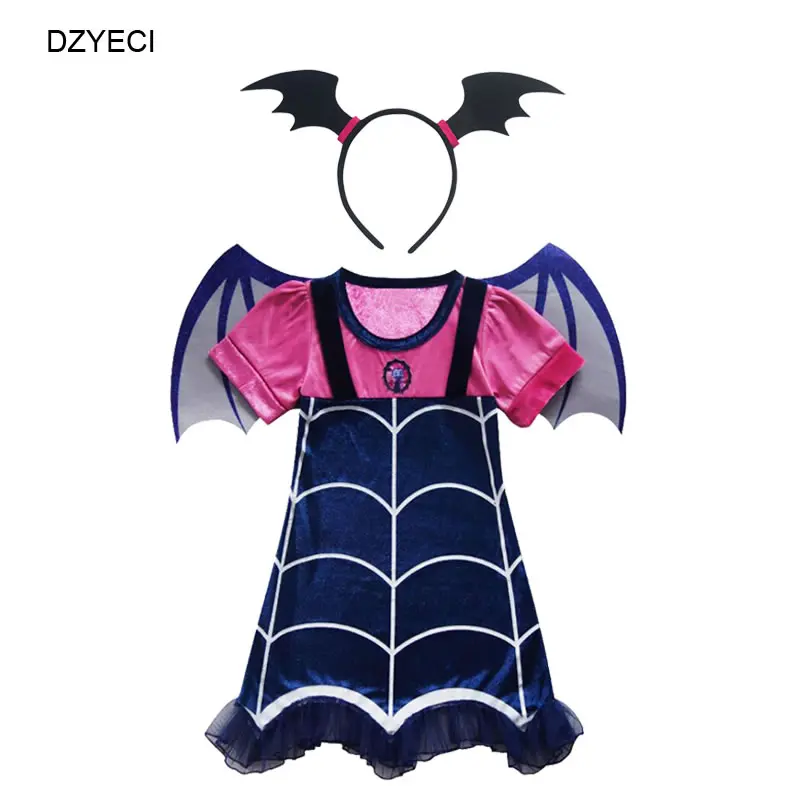 Blue2 Dress Headband Disfraz Vampirina/костюм для девочек; платье на Хэллоуин; детская маска; повязка на голову; эксклюзивное детское платье; Elza vetement enfant fille; Маскировка - Цвет: Blue2 Dress Headband