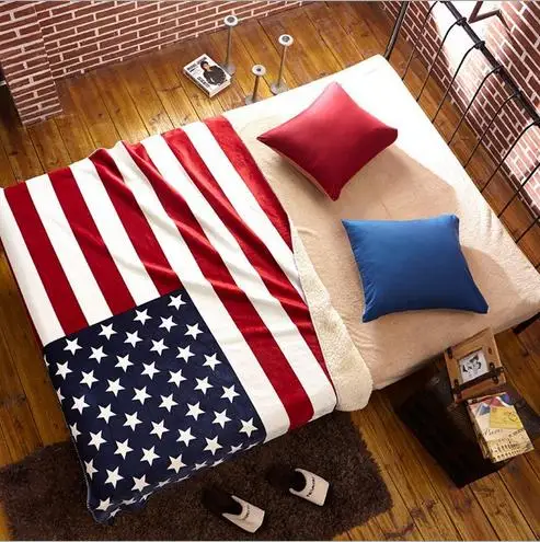 Двухслойное толстое флисовое покрывало из искусственного меха 130x160 см|american flag