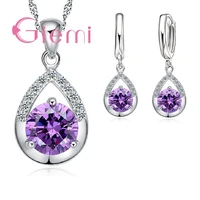 trendy pure silver jewelry set for women fine classic wedding pendant necklace earrings set top quality aaa zircon hot