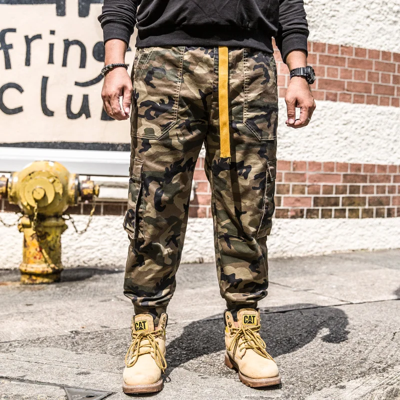 Мужские камуфляжные джинсы свободные джинсовые брюки шаровары цвета хаки