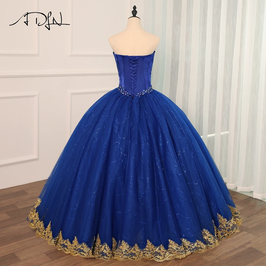 ADLN Королевский Синий Пышное Платье Vestido дебютантка платья бальное платье Цветы Бисер сладкий 16 платье Vestidos De 15 Anos