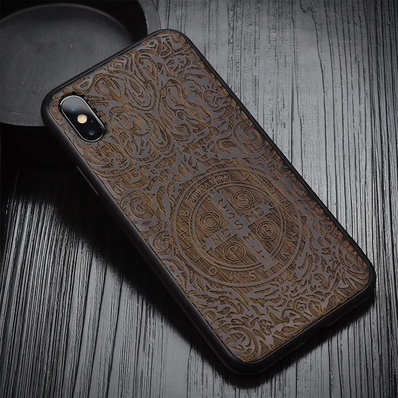 Чехол с изображением деревянного черепа для iPhone XR, iPhone XS Max, роскошный чехол из черного дерева, задняя крышка из ТПУ для iPhone XS, X, 8, 7 plus, деревянный чехол для телефона s - Цвет: color 1