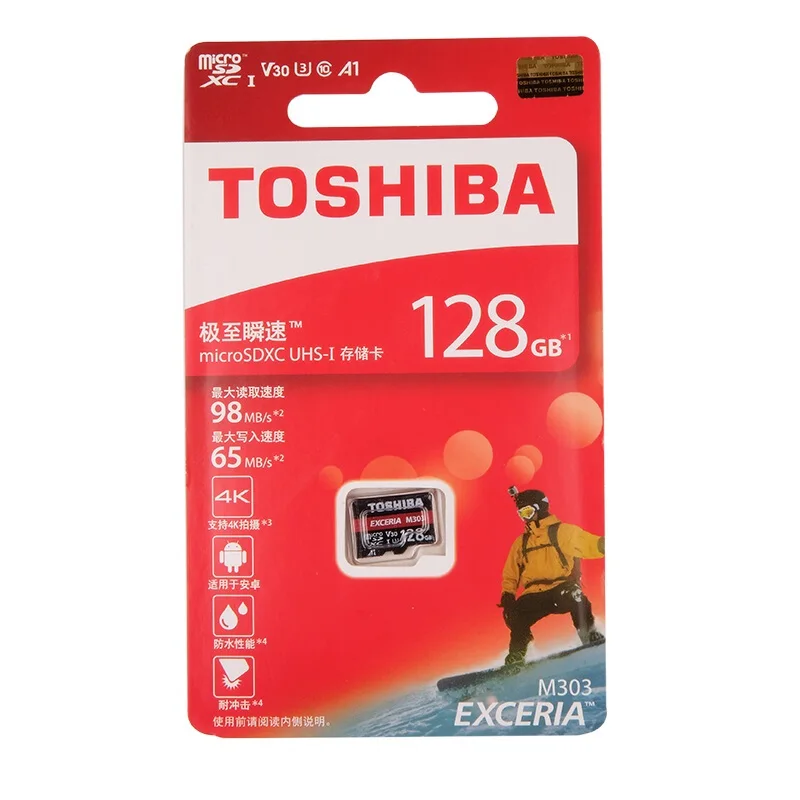 Карта памяти TOSHIBA EXCERIA M303 128 ГБ 64 MicroSDXC Max карта 98 МБ/с./с Micro SD 16 U3 V30 TF для видео Full HD