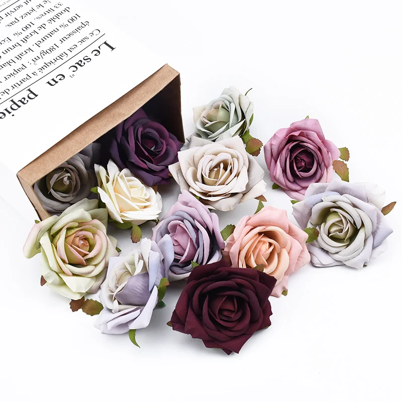 5PCS Silk Roses Retro Wedding Decorative Fake Flowers Artificial Plants Bride Brooch Scrapbooking Cheap Christmas Home Decor