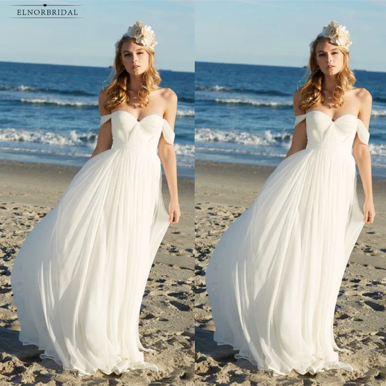 

Cheap Beach Wedding Dresses Long 2021 Abiti Da Sposa Off The Shoulder Vestido De Noiva A Line Chiffon Bridal Gowns Custom Made