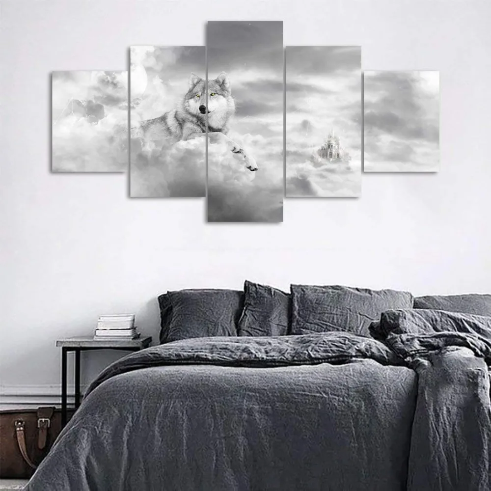 5 панель абстрактная живопись Большой размер животное Постер &quotВолк&quot холст