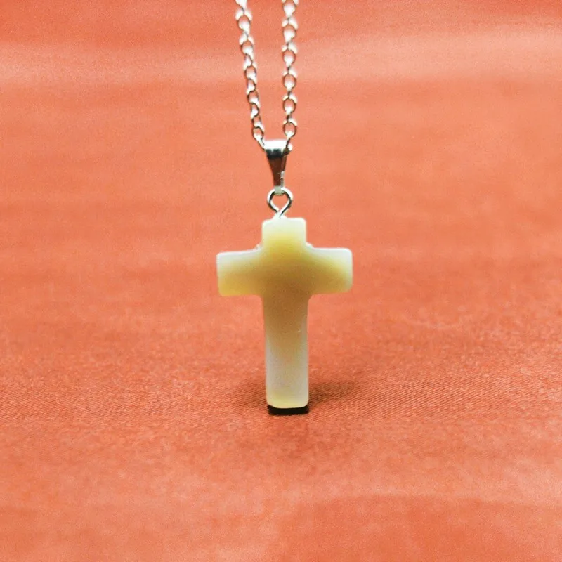 

Tiny Natural Stone Cross Pendant Necklace Women Silver Chain Choker With Stone Female Jewelry Party Girls Gift