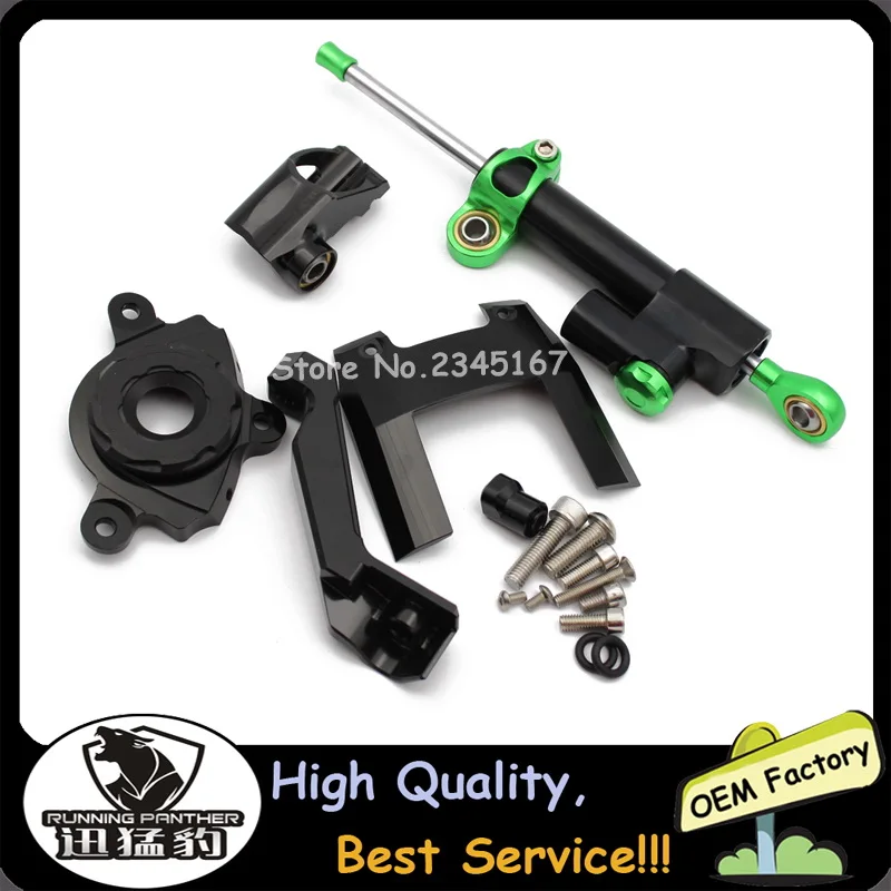 

CNC Steering Damper Mounting Bracket complete Set for KAWASAKI Z1000 2014 2015 2016 2017 w/ bracket kit Black