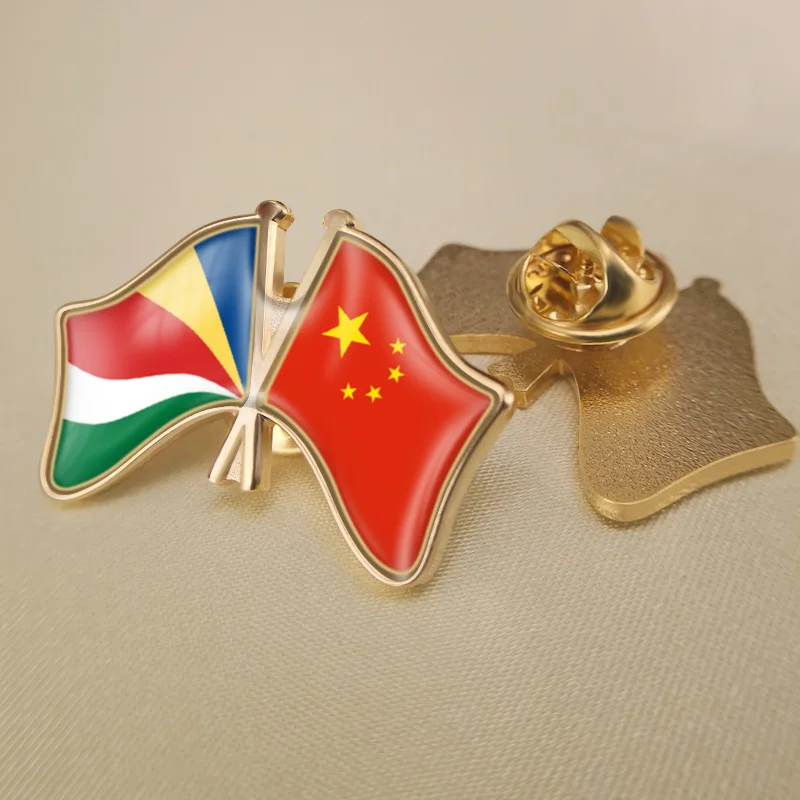

Seychelles and China Crossed Double Friendship Flags Lapel Pins Brooch Badges