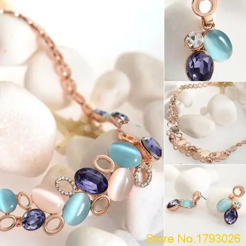 Женская Мода Элегантный Многоцветный Кристалл Опал Ожерелье Уха Шпильки Модные