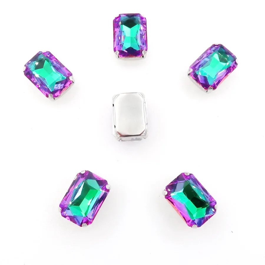 A4 Emerald rainbow Серебряный металлический коготь 20 шт/п Радужный и Желейный AB стеклянный кристалл 13*18 мм прямоугольная форма пришитые Стразы бусины ручной работы diy отделка - Цвет: A4 Emerald rainbow