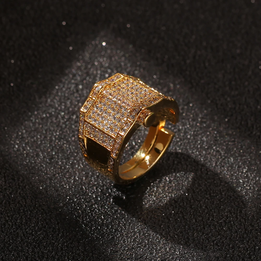 Uwin геометрический CZ кольца микро проложили регулируемый Полный Bling Iced Out кубический циркон Роскошные модные ювелирные изделия Хип-хоп подарок