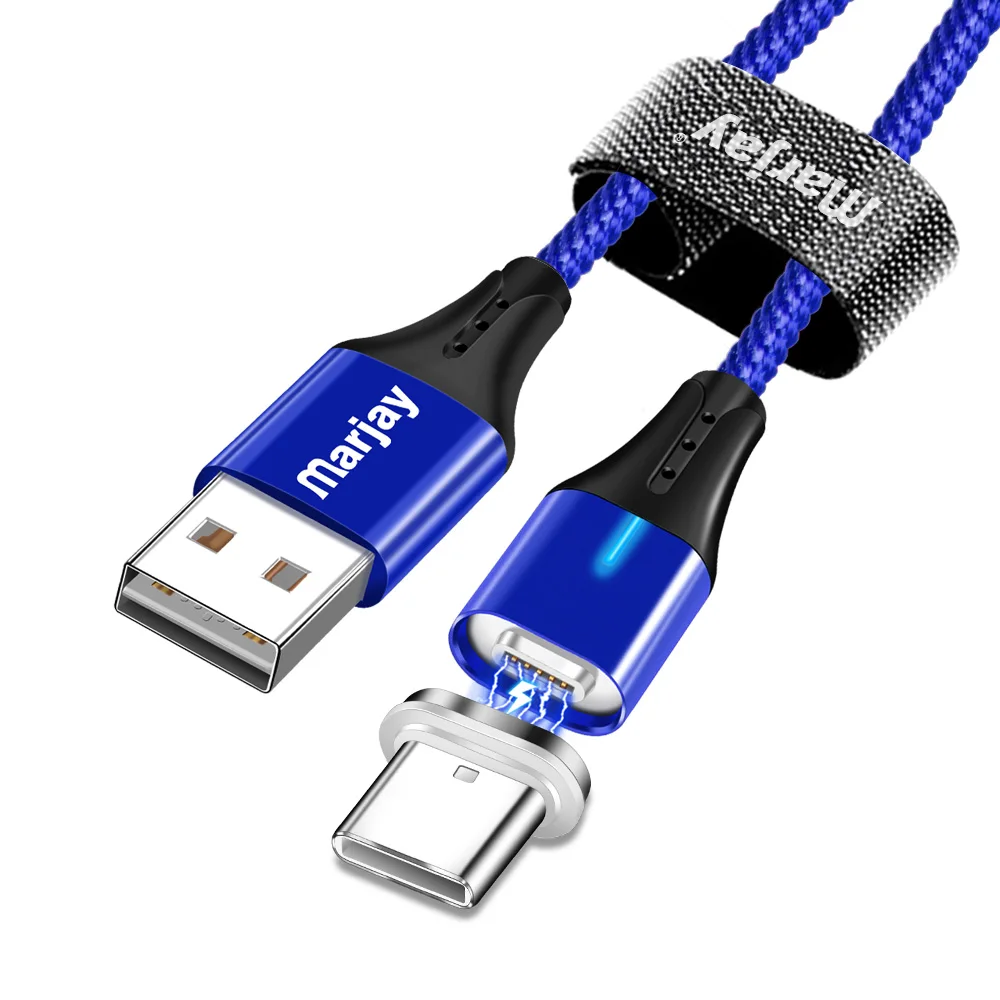 Blue Type C Cable Магнитный зарядный Micro USB кабель Marjay для мобильного телефона iPhone samsung Xiaomi QC3.0, быстрое магнитное зарядное устройство, кабель usb type-C - Цвет: Blue Type C Cable
