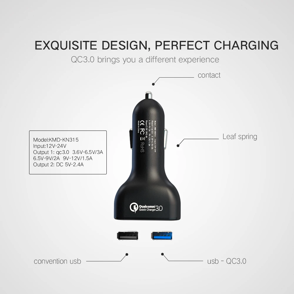 Автомобильное зарядное устройство VIKEFON Quick Charge 3 0 Dual USB со светодиодным дисплеем