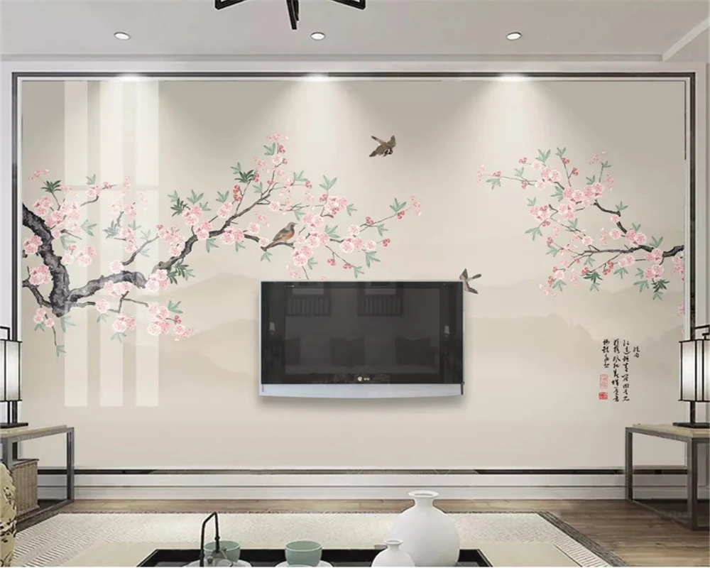 Новый экологический фон для телевизора в китайском стиле магнолии по