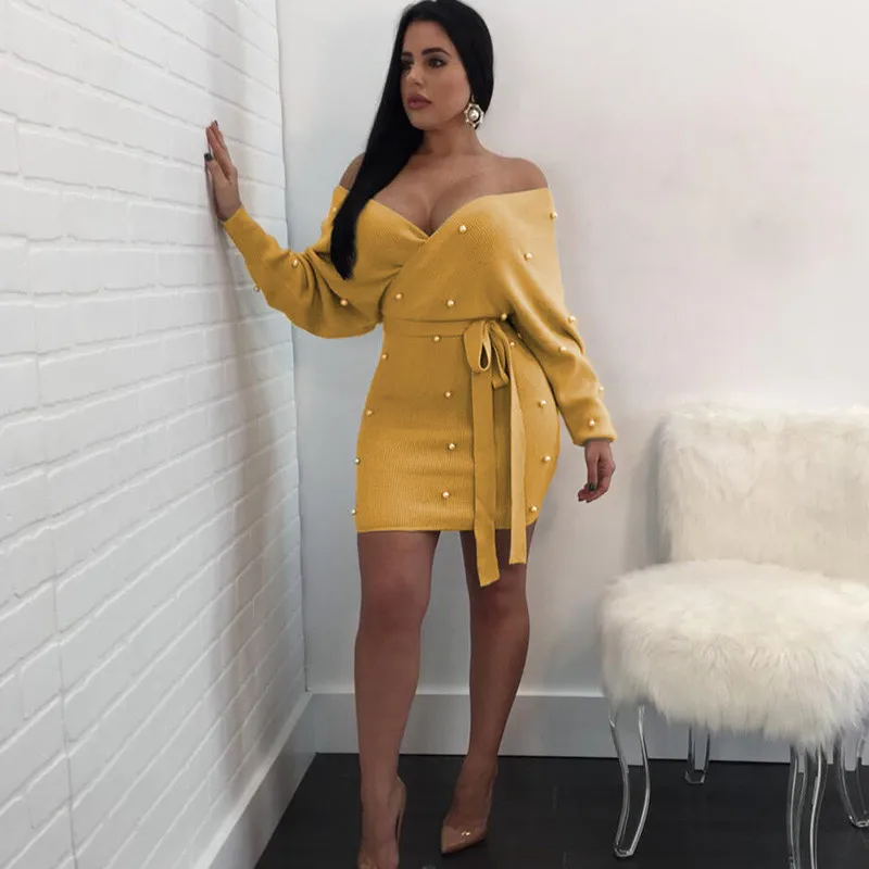 Женское трикотажное платье свитер с поясом и длинным рукавом|dresses casual long|dress women