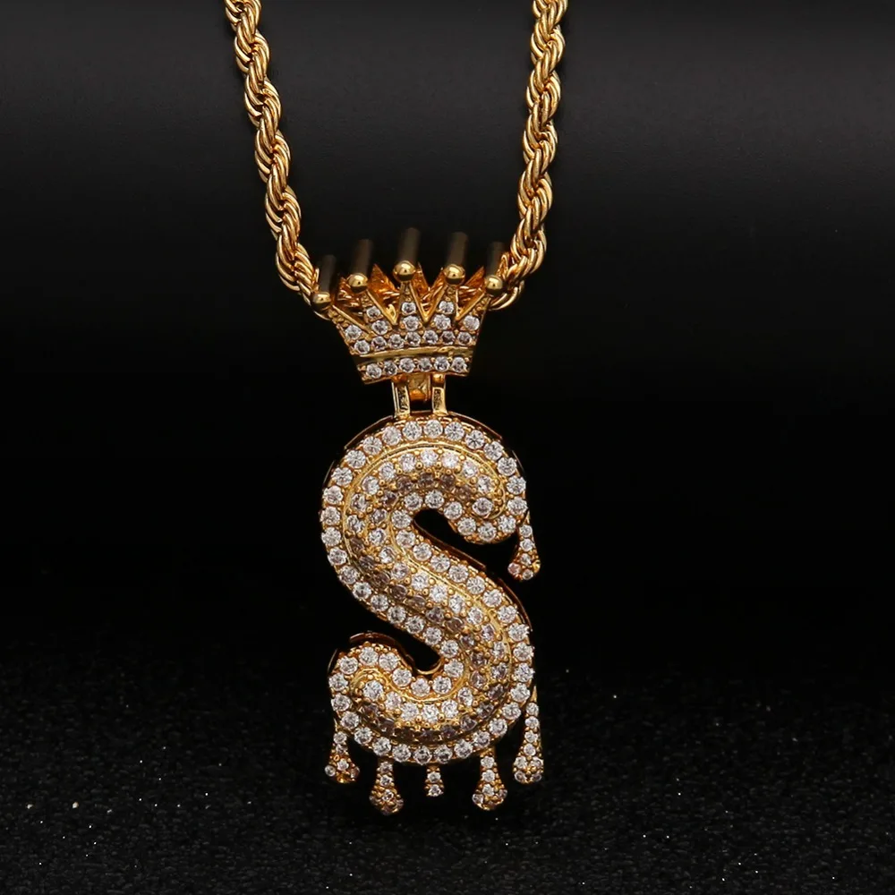 BLING KING капельная Корона буквы имя ожерелье Iced Out кубический цирконий 26 Английский пузырь начальные буквы Подвеска Украшения Подарки