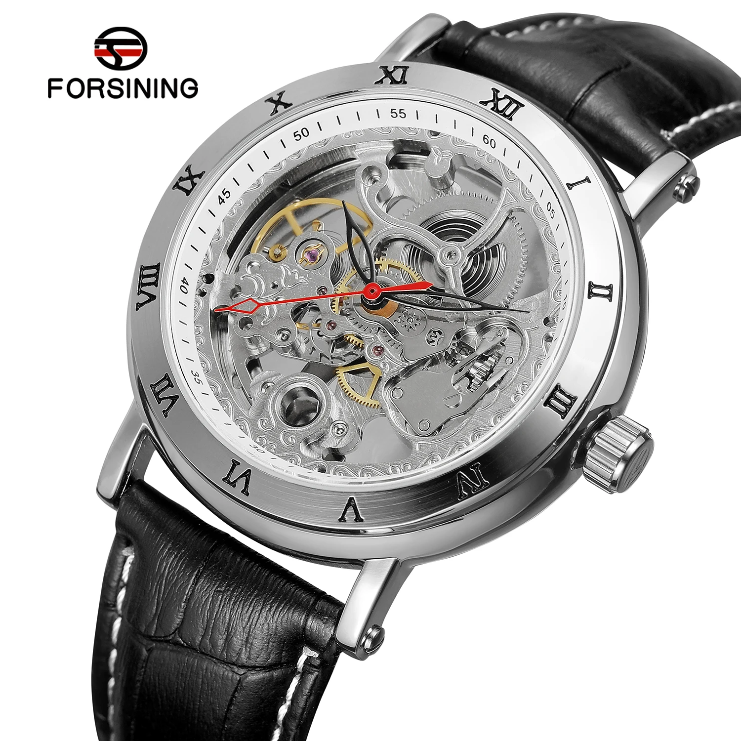 

FORSINING Top Brand Automatic Mechanical Mens Watches Luxury Carved Skeleton Dial Leather Strap Fashion Business Wristwatch Man