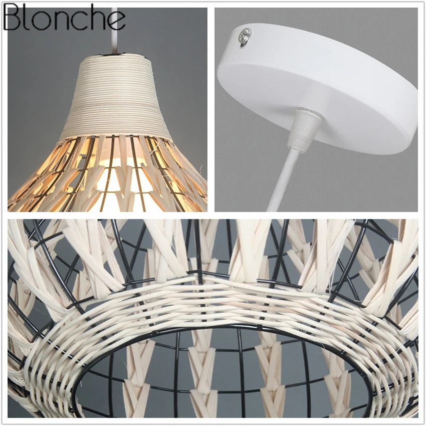Юго-Восточная Азия Бамбук Ротанговые Подвесные Светильники из Плетеного Ротанга с LED подвесной лампой для Ресторана Кухни Внутреннего Освещения Декоративное Светильник