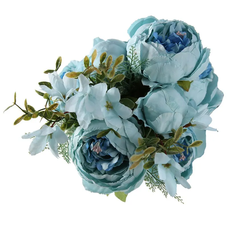 new light blue Luyue Искусственные цветы Свадебные винтажные европейские пионы венок шелковые искусственные цветы головы Украшение дома фестиваль 13 веток - Цвет: new light blue