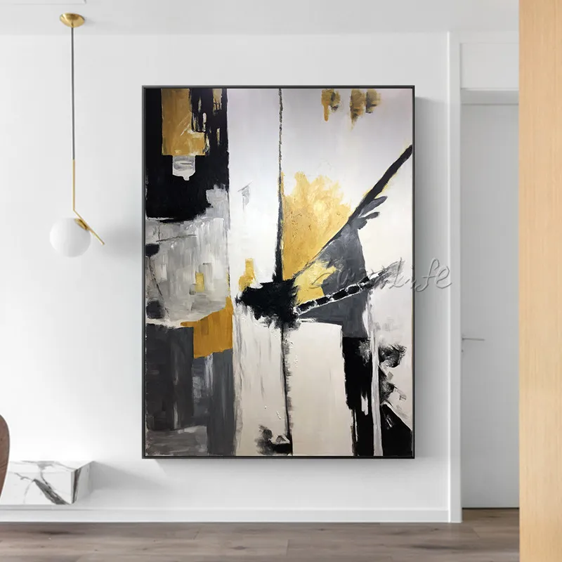 Золотой Черный абстрактный холст картина Caudros Decoracion современные цветные