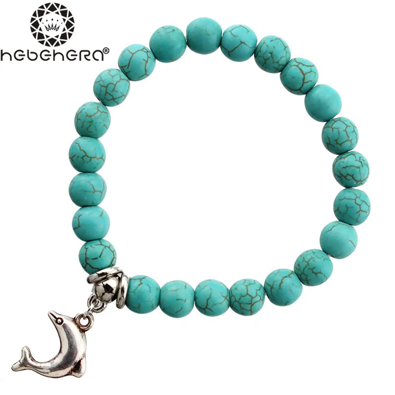 Зеленый Бисер Браслеты Природного Камня Дельфин Упругой Линии Браслет Женщин