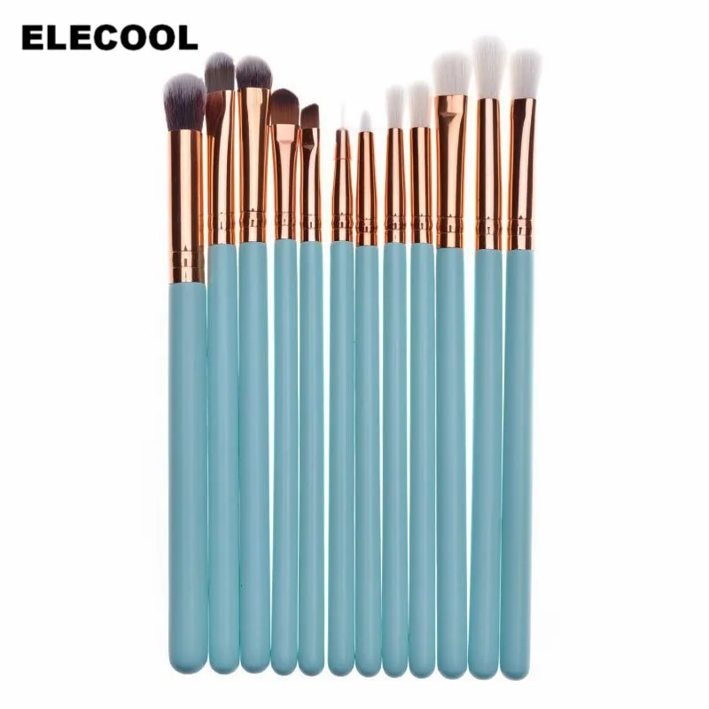 Blue Elecool 12 шт./компл. мягкий комплект подводок для глаз кисти набор теней хайлайтер кисти набор косметические кисти макияж набор - Handle Color: Blue