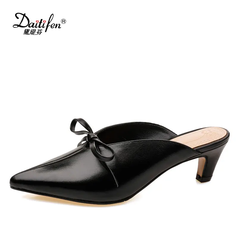 Daitifen Leather Fashion Slippers Women Elegant Stiletto Pointed Toe Mules Sandals Summer Shoes Women's Slide | Обувь