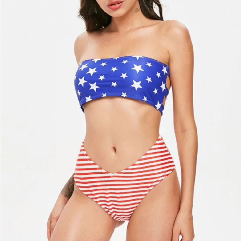 Для женщин принт синий день независимости специальный комплект бикини для