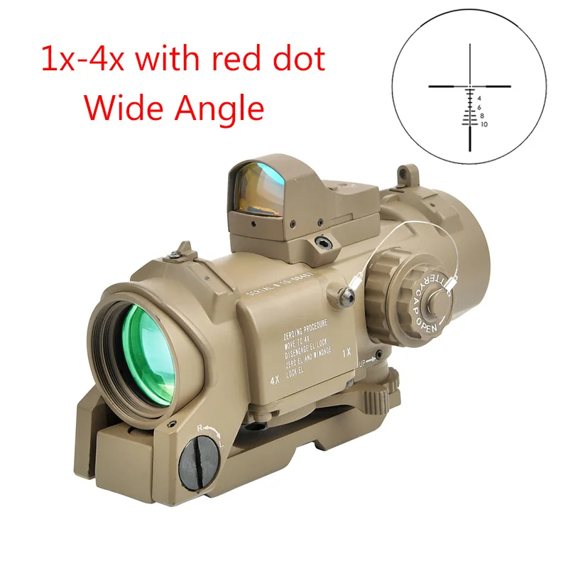 4 Тактический 1x-4x фиксированной двойного назначения Сфера с Мини Red Dot прибор с прицелом-красной точкой зрения для стрельба из винтовки - Цвет: 4