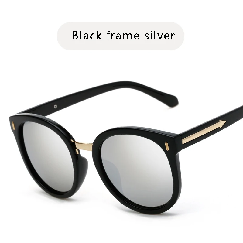 Black frame silver OHMIDA, зеркальные женские солнцезащитные очки,, круглые, брендовые, солнцезащитные очки, женские, розовые, уф400, Ретро стиль, для девушек, новые, модные, Oculos De sol Gafas - Цвет линз: Black frame silver
