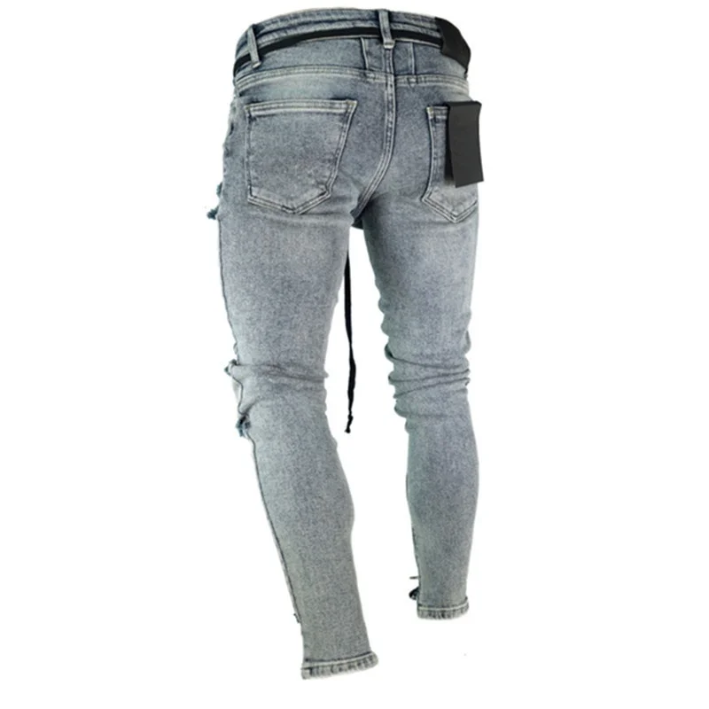 New Fashion Men's Skinny Biker Jeans Destroyed Frayed Ripped Pants Stylish Denim trousers | Мужская одежда