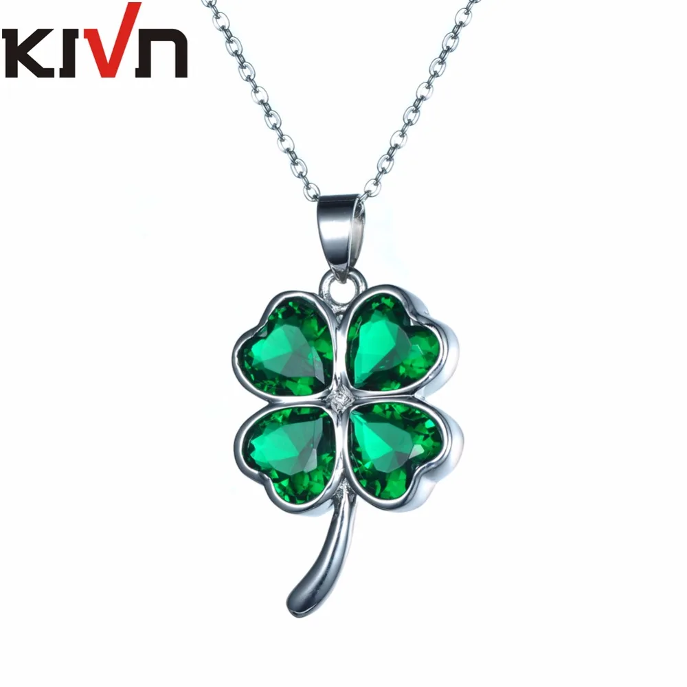 

KIVN Jewelry Lucky Four Leaf Clover Green Cubic Zirconia Womens Girls Bridal Wedding Necklaces Birthday Gifts 6pcs Wholesale