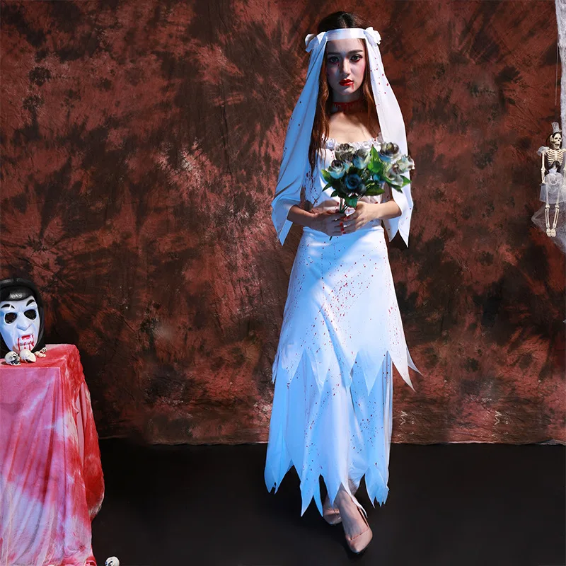 Для женщин костюмы зомби Труп невесты Хэллоуина платье карнавальный призрак