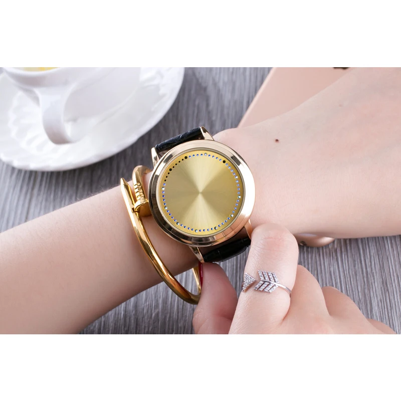 

TIke Toker LED Touch Screen Watch Unique Cool Watch with Tree Pattern Simple Black Dial Blue Lights Watch With Soft Black 10