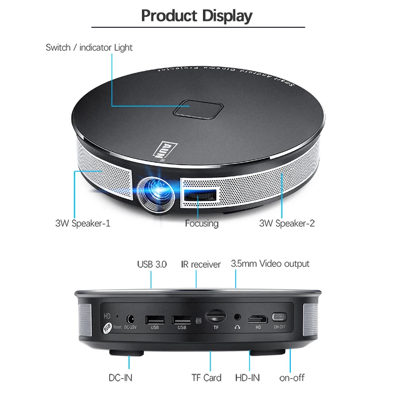 Бренд AUN 3D проектор, разрешение 1280x720. Аккумулятор мАч, Android wifi. Мини-проектор для домашнего кинотеатра, офиса. 1080 P, 4 K, D8S