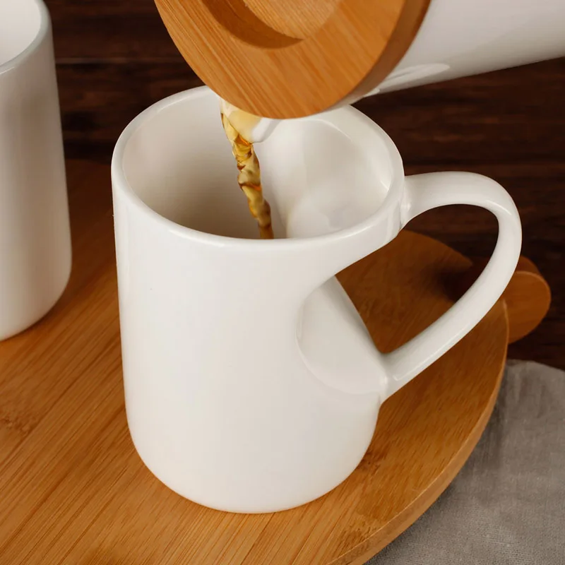 Простые Модные в форме сердца чайник чашка с бамбуковой поднос для завтрака