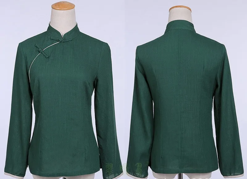 Женская рубашка с воротником мандарина китайский традиционный Топ длинным