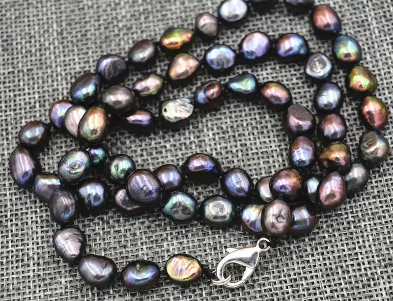 

Free shipping > > 17 inch Natural 8-9mm Black Baroque Real Cultured Pearl Necklace 18''
