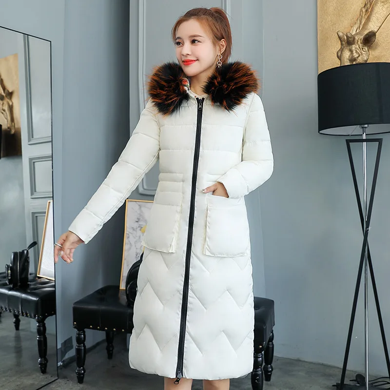 Бежевый Women long parkas coat-25degrees both side wear Thicken warm big fur collar jacket coats Casual female winter outwear parkas - Цвет: Бежевый