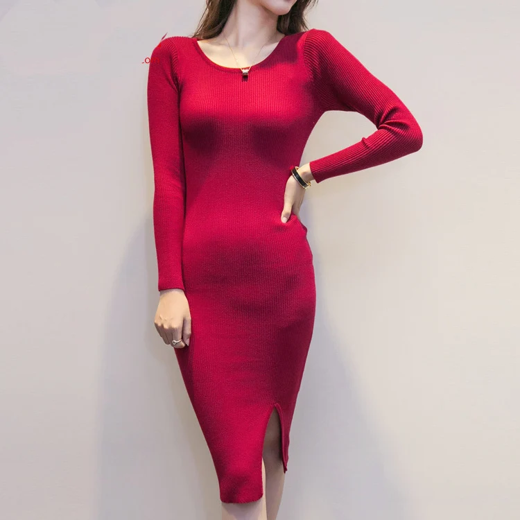 Женское трикотажное платье-свитер длинное облегающее платье-карандаш до колена