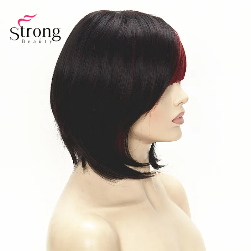 StrongBeauty короткий прямой Темно-красный выделенный Боб Стиль обметанная челка синтетический парик