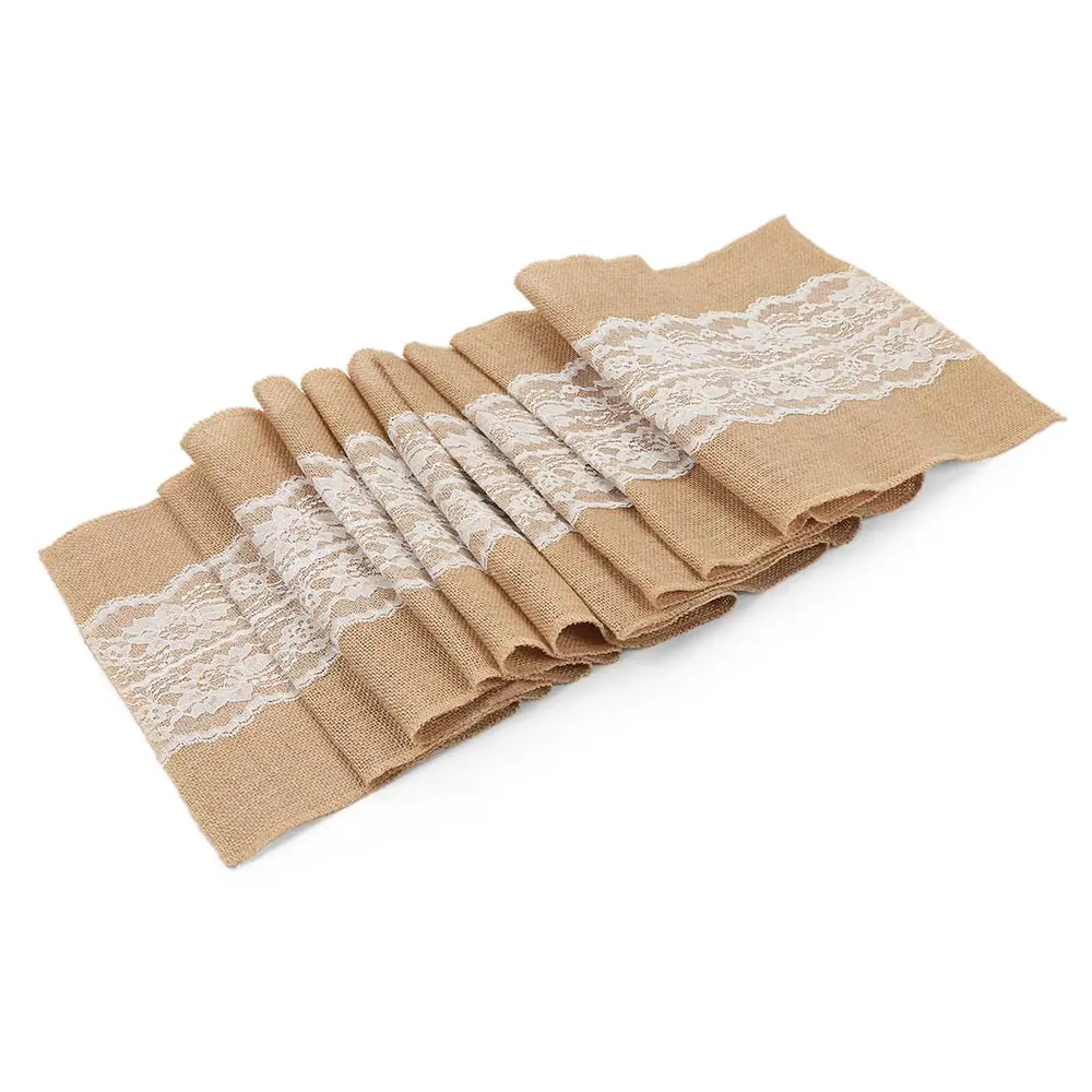 108 x 12 inch New Vintage Lace Jute Table Runner Linen Burlap Country Party Event Wedding Decoration | Дом и сад