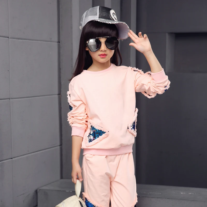 2020 spring new sequins girls autumn clothes children's sports and female children long sleeves 2 PCS Clothes suit | Детская одежда