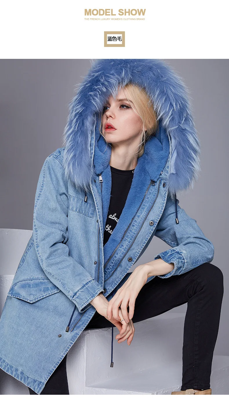 Bootyjeans, розовое, синее, настоящее Женское пальто с мехом, воротник из лисьего меха, парки с капюшоном, верхняя одежда, длинная, кроличья шерсть, меховая подкладка, зимнее пальто