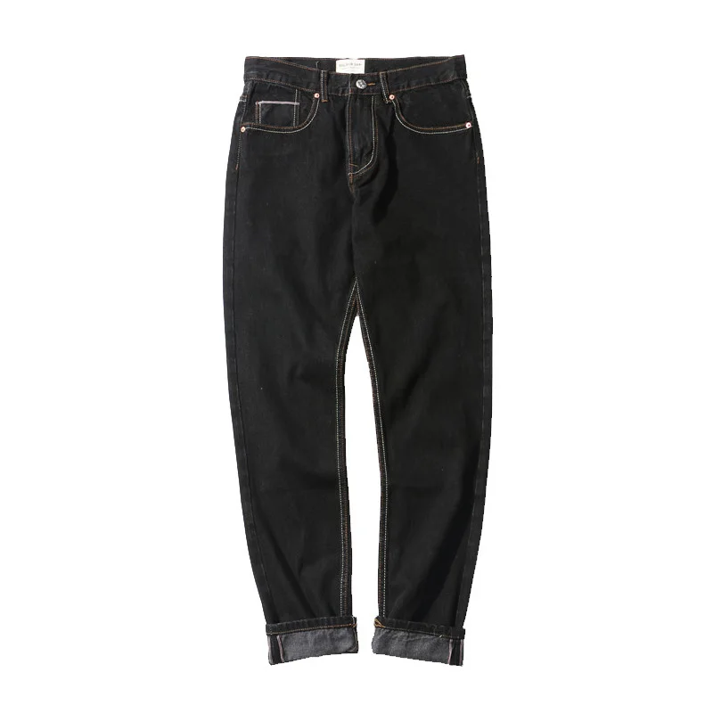 black jeans Прямые хлопковые джинсы, мужские хип-хоп джинсовые штаны, Мужская Уличная одежда на осень и зиму, мужские брюки - Цвет: black jeans