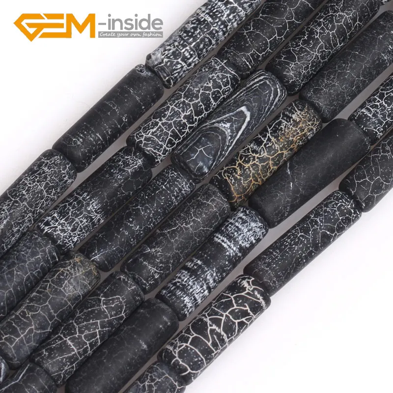 

4x13mm Matte Frosted Column Tube Natural Black Agates Stone Gem stone Semi Precious Beads for Jewelry Making Strand 15"